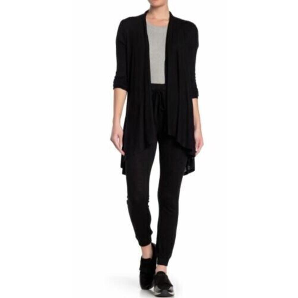 Love, Fire Women's Long Sleeve Waterfall Knit Cardigan Black Small